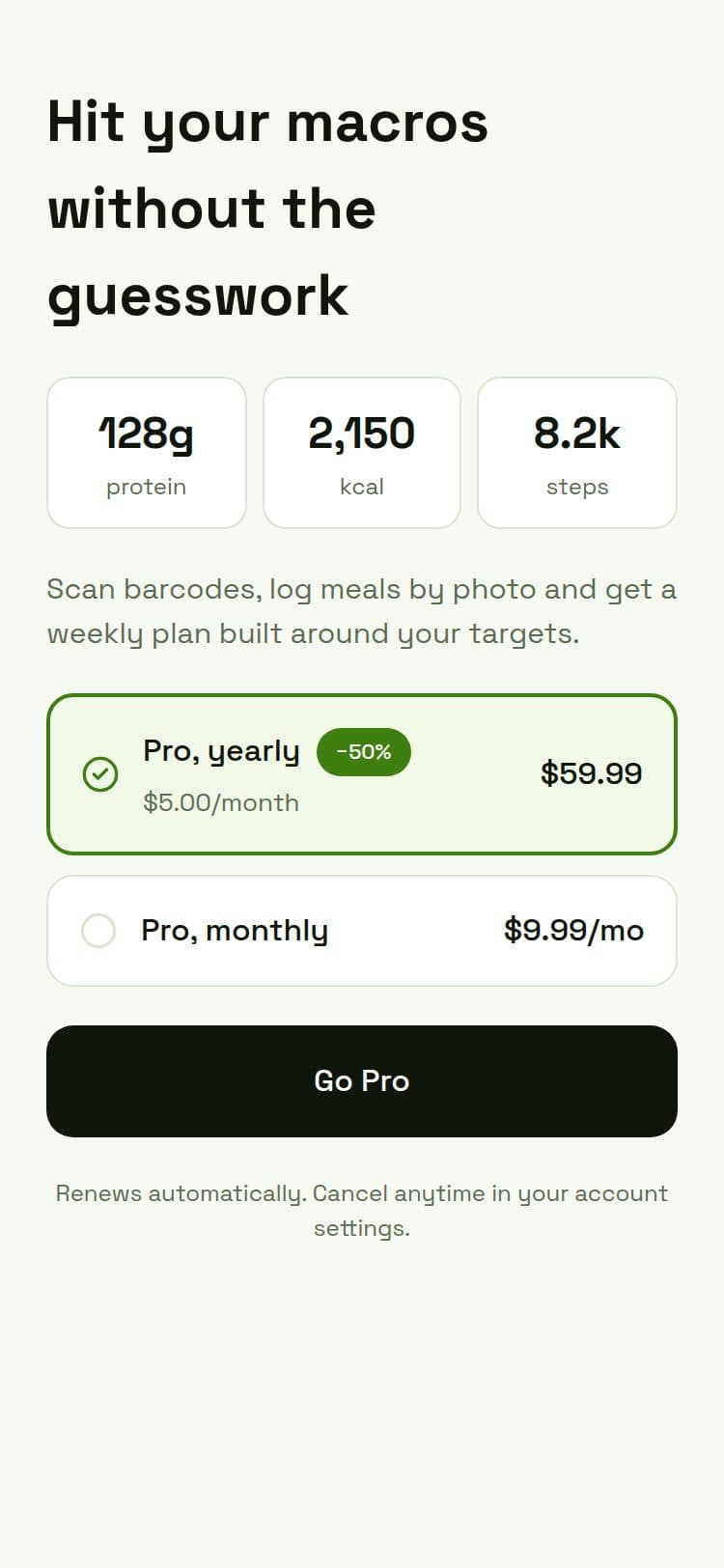 Macro Tracker template, light mode