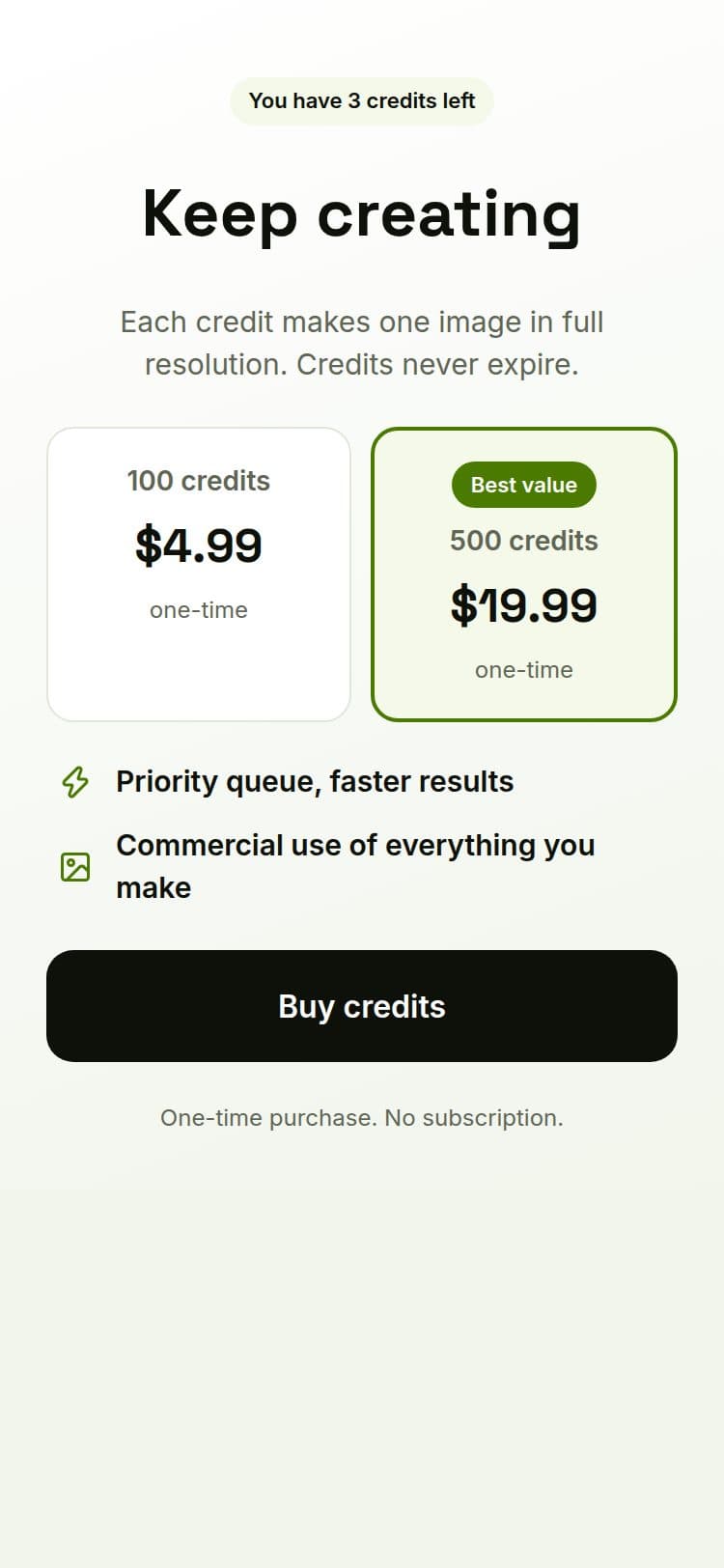 Credits Pack template, light mode